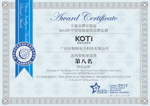 KOTI被评为2012年度智能品牌第八名